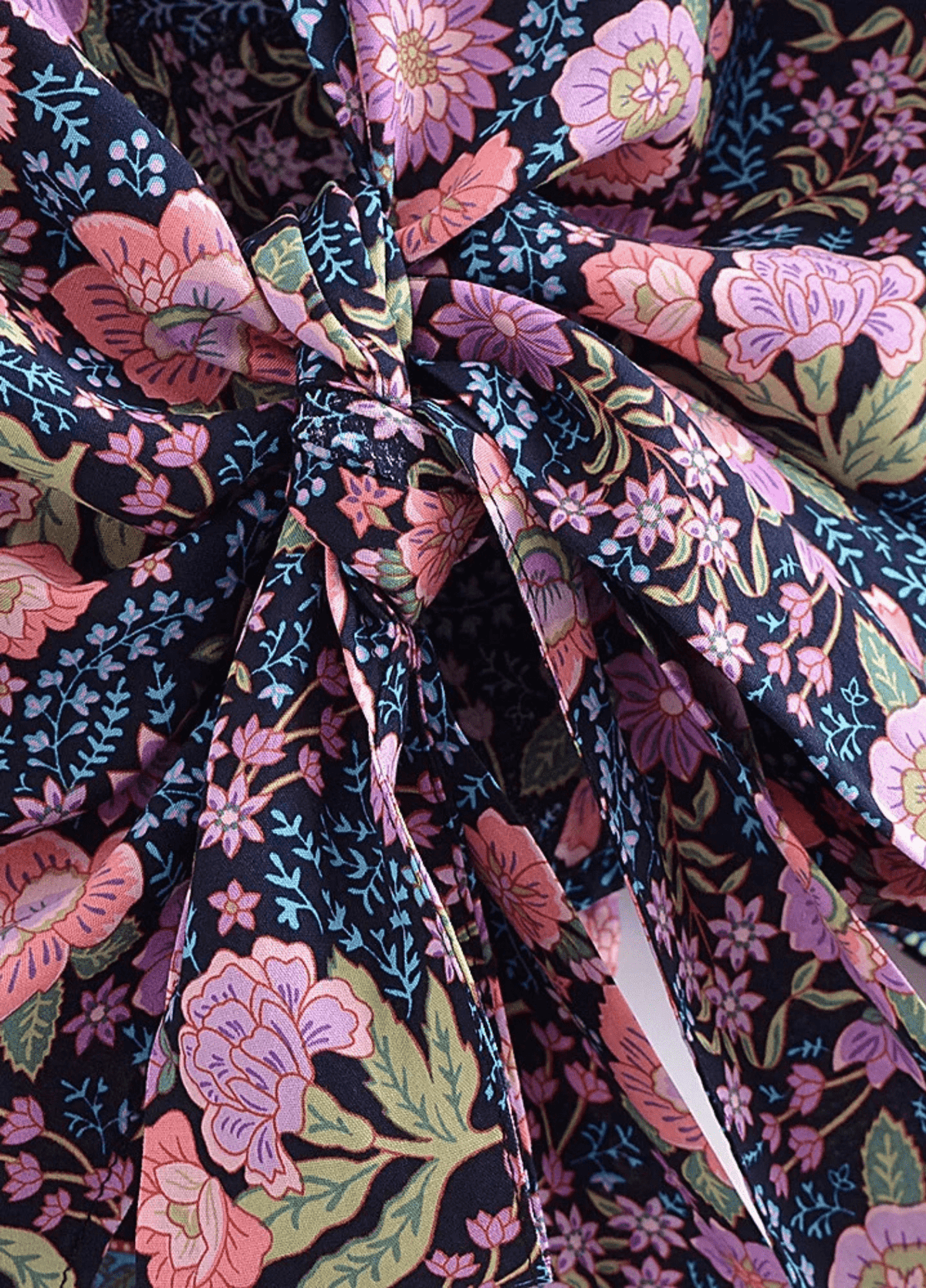 Kimono court plage fleuri rose et bleu nuit | Hanari