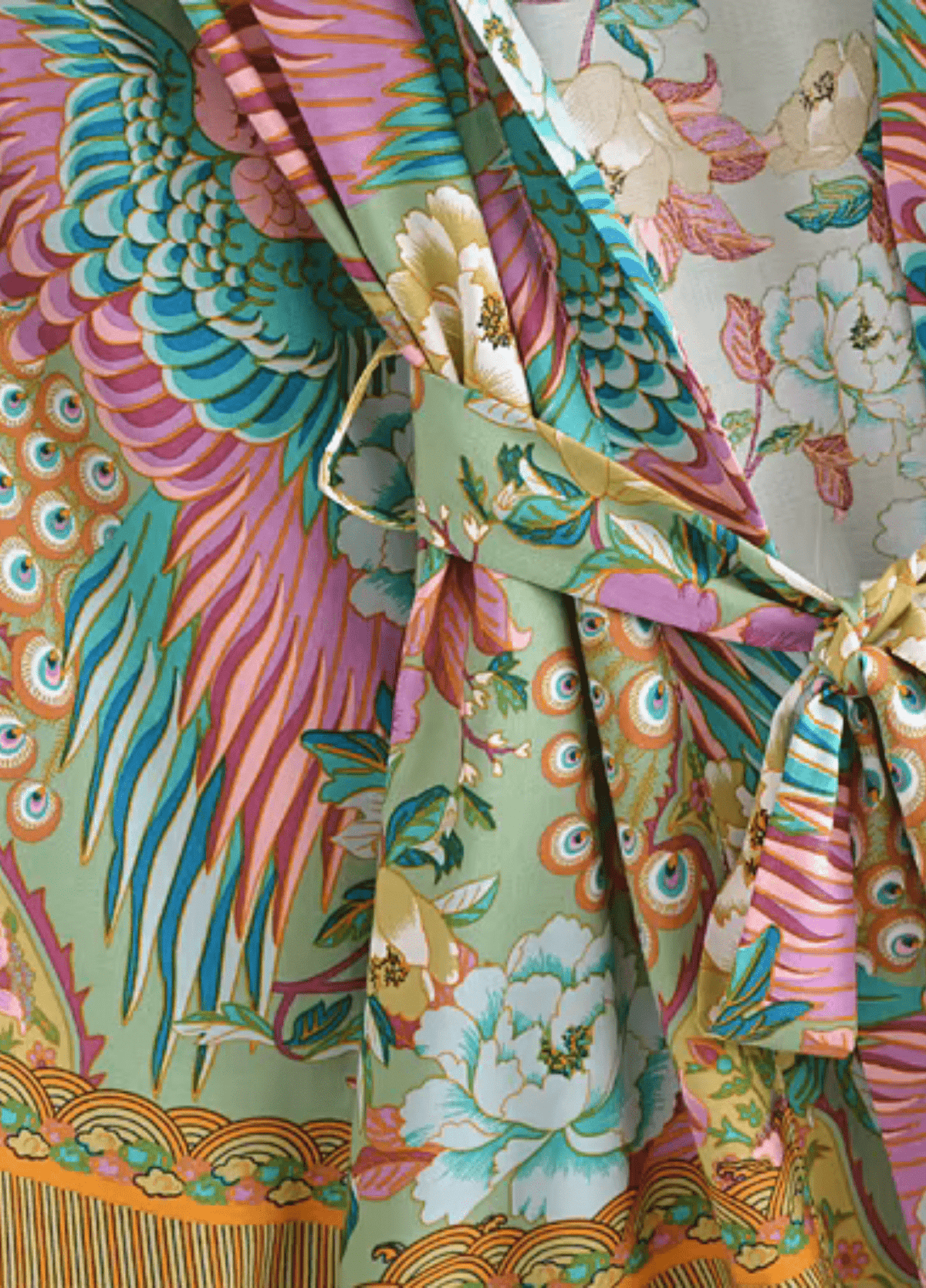 Kimono court plage paon fleuri | Reito