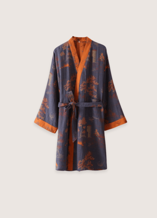 Peignoir kimono bleu homme | Yukina