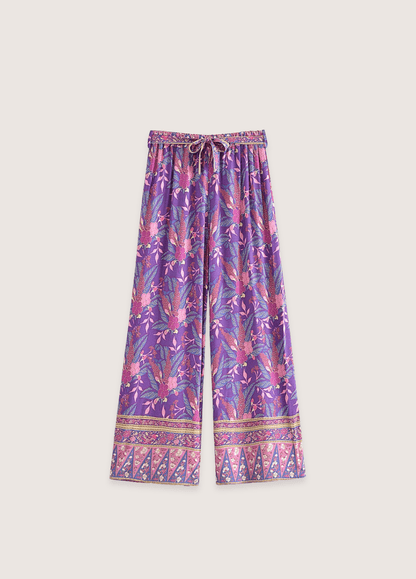 Ensemble kimono court et pantalon violet fleuri | Takazu