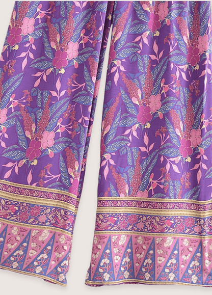 Ensemble pantalon kimono violet fleuri | Kazero