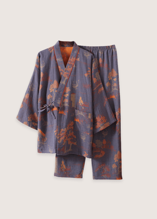 Ensemble pantalon pyjama kimono bleu | Morira