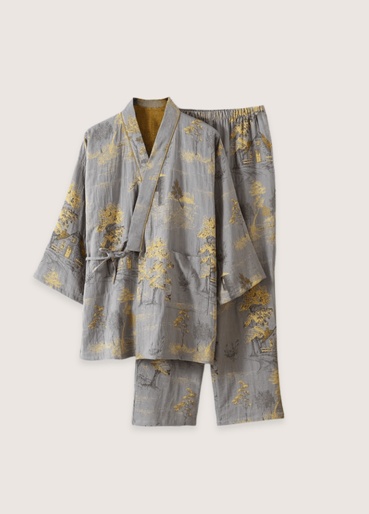 Ensemble pantalon pyjama kimono gris | Hanara