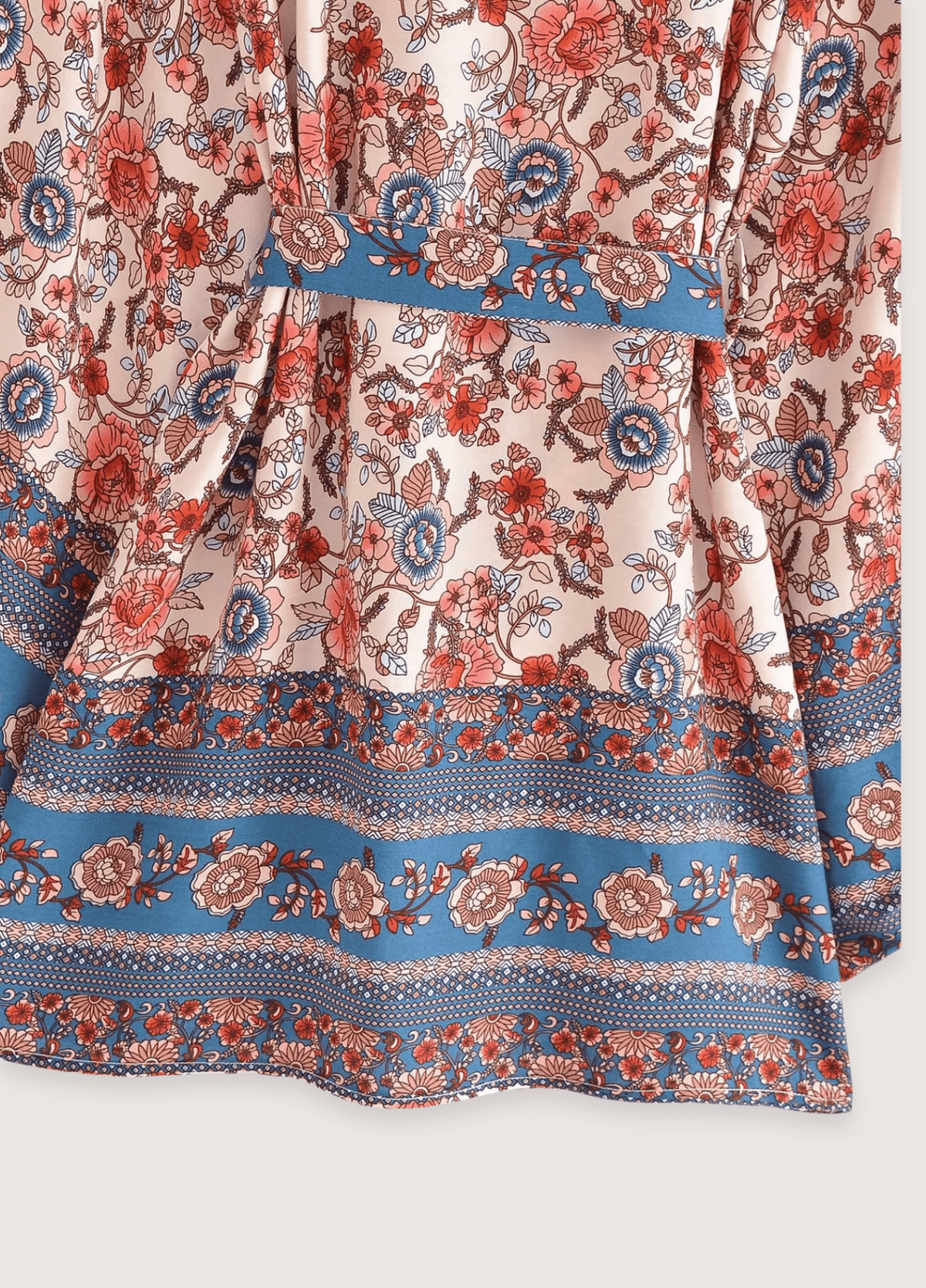Kimono court bohème abricot et bleu | Kaira