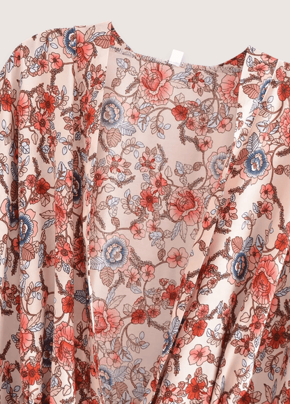 Kimono court bohème abricot et bleu | Kaira