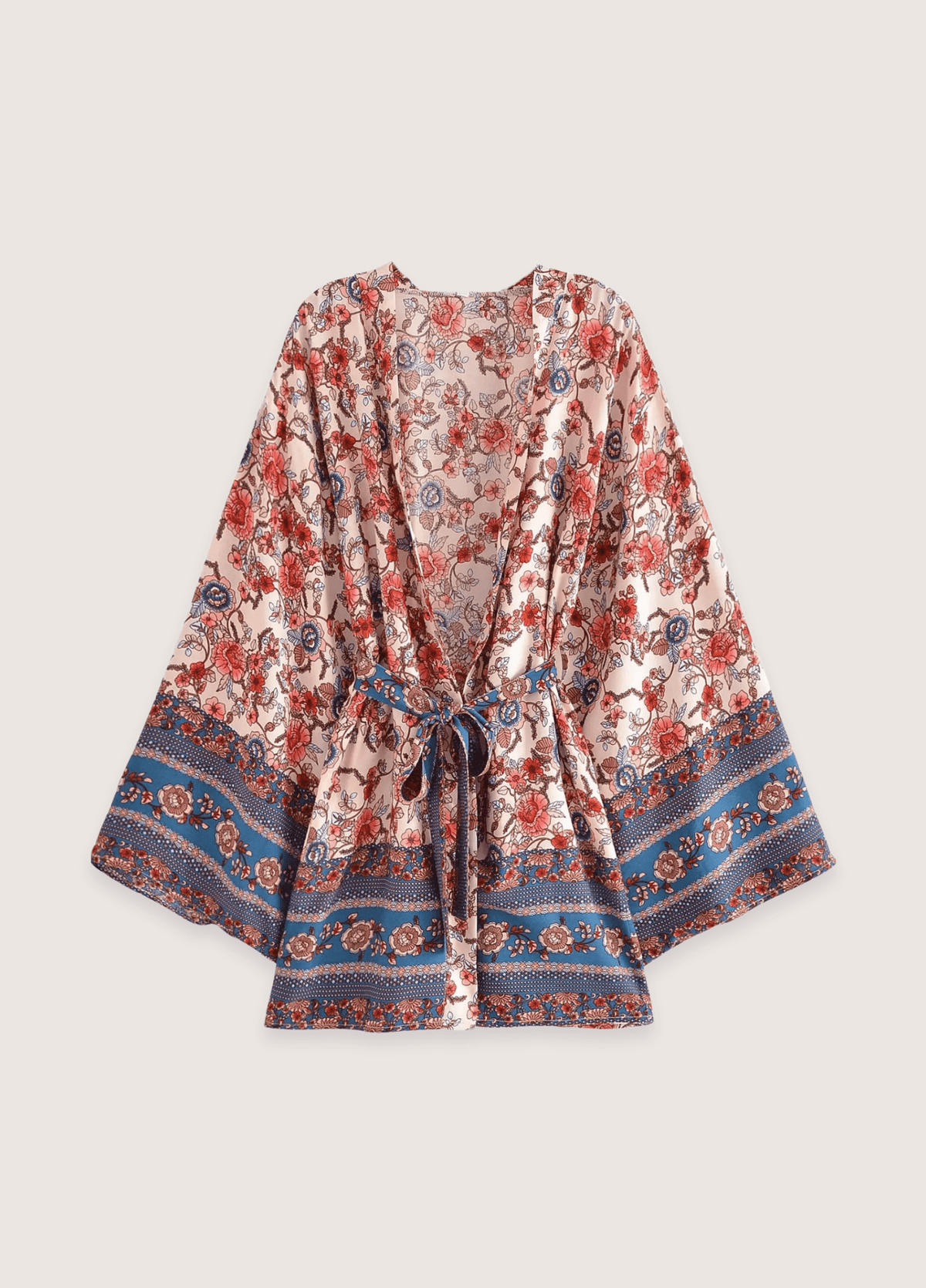 Kimono court bohème abricot et bleu | Kaira