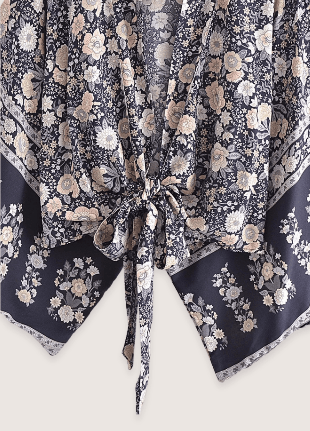 Kimono court bohème gris et rose | Haruto