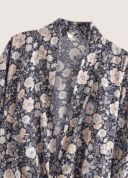 Kimono court bohème gris et rose | Haruto