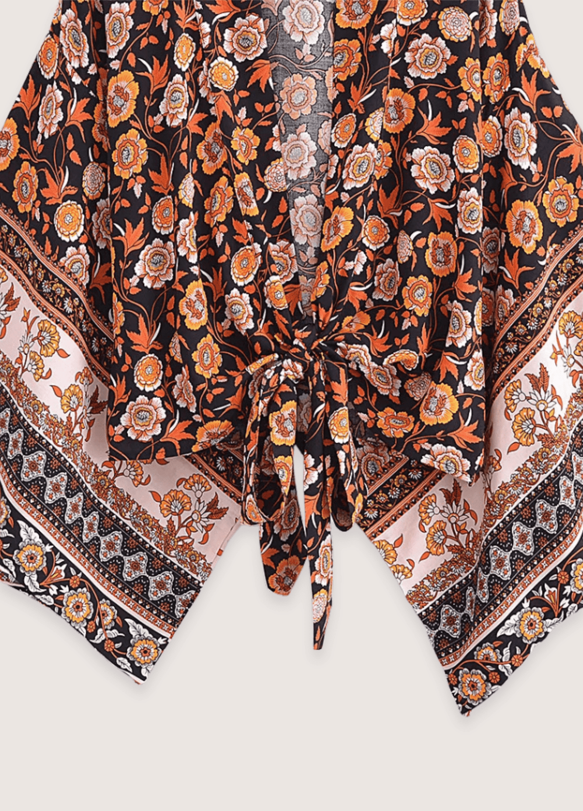 Kimono court bohème orange et noir | Isoro