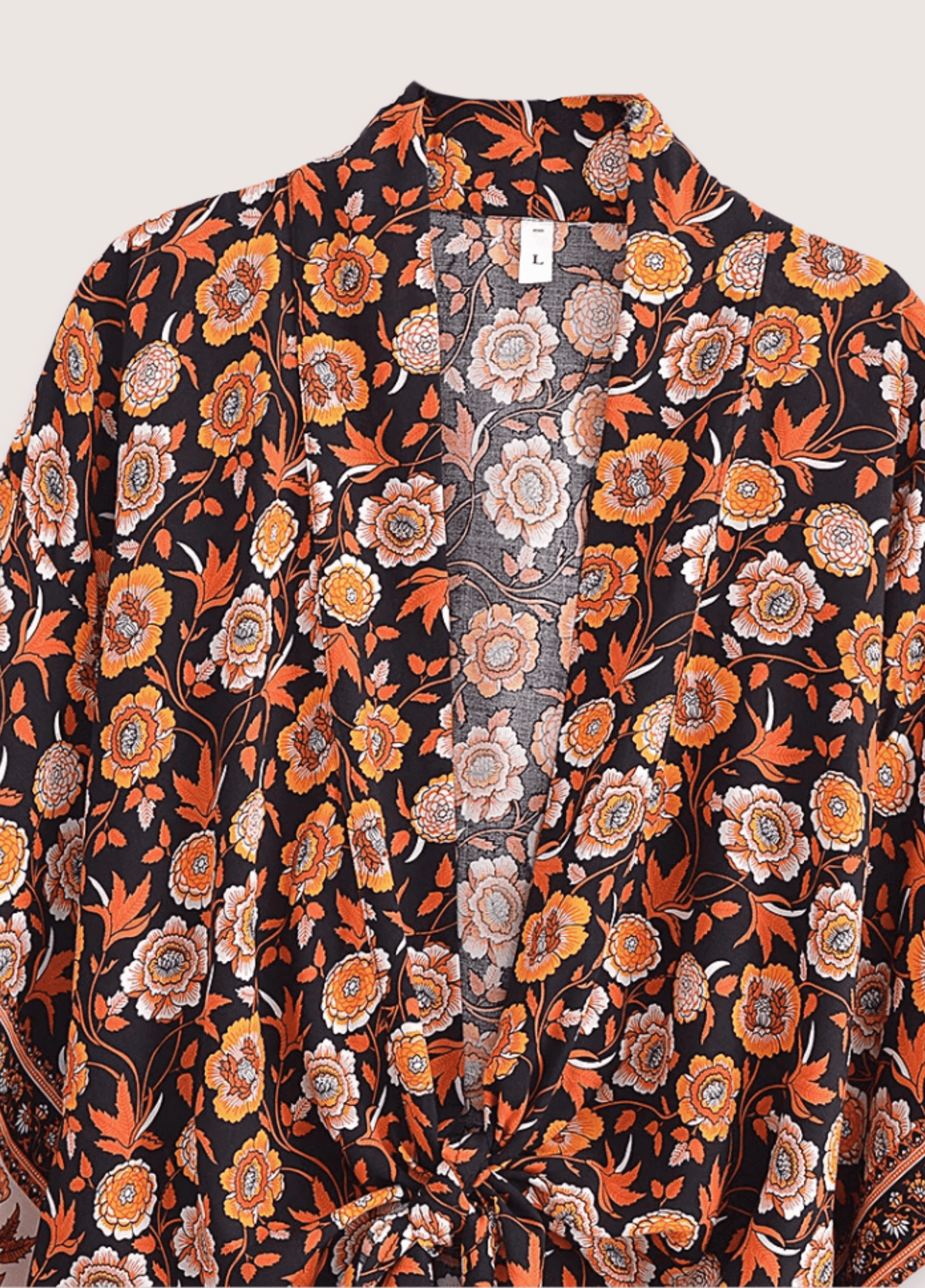 Kimono court bohème orange et noir | Isoro