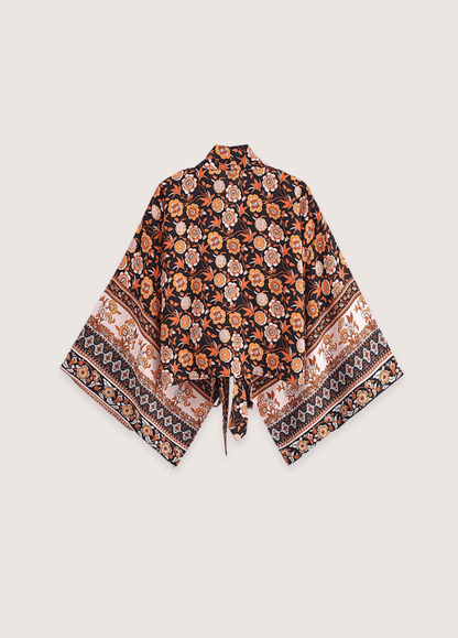 Kimono court bohème orange et noir | Isoro