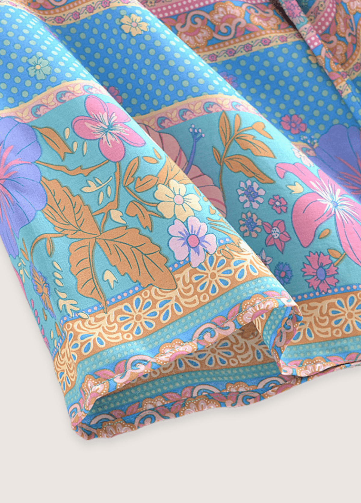 Kimono court fleuri bleu et rose | Noriro