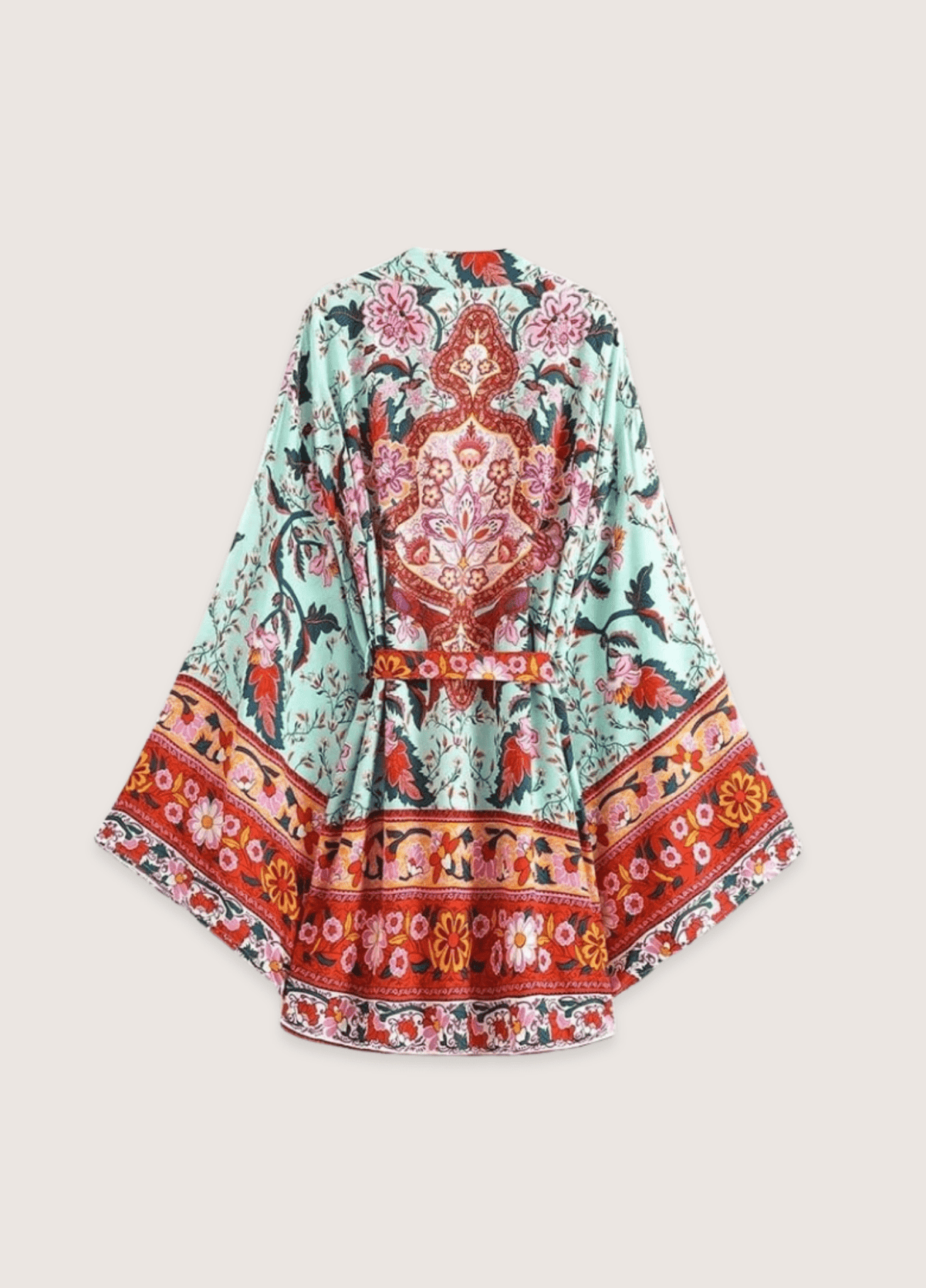 Kimono court floral vert grisé | Kiyoshi