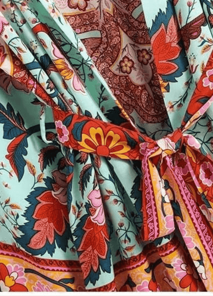 Kimono court floral vert grisé | Kiyoshi