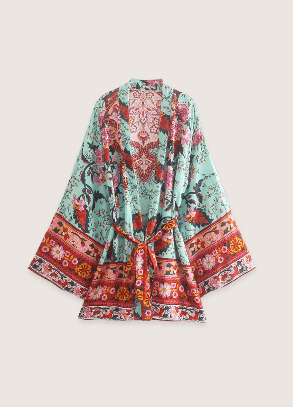Kimono court floral vert grisé | Kiyoshi