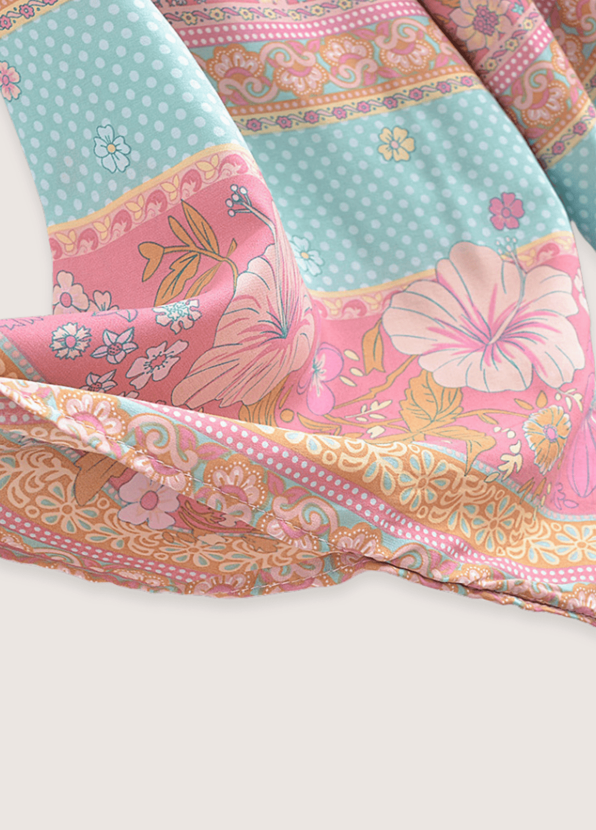 Kimono court fleuri rose et bleu | Hoshina