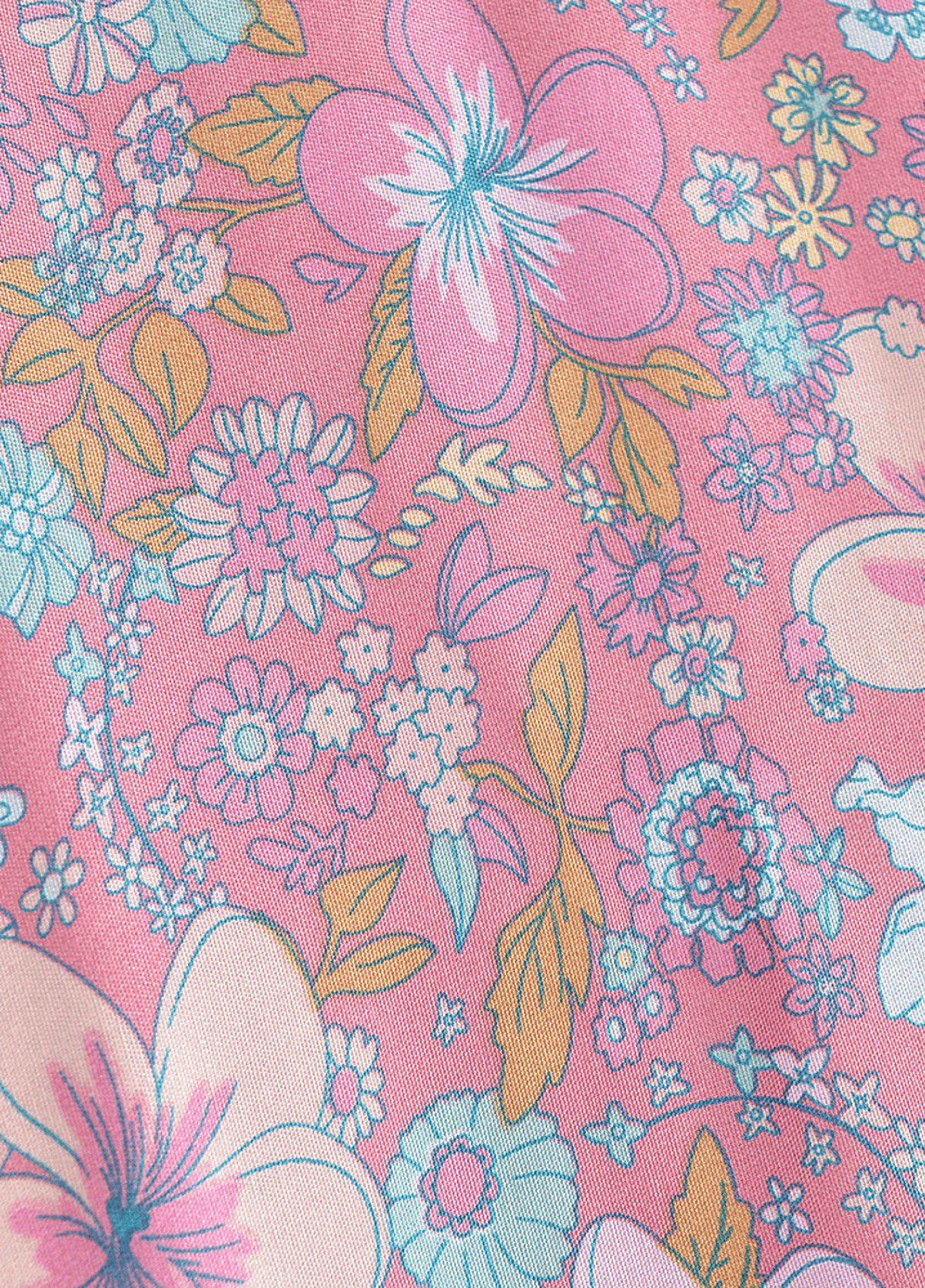 Kimono court fleuri rose et bleu | Hoshina