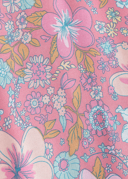 Kimono court fleuri rose et bleu | Hoshina