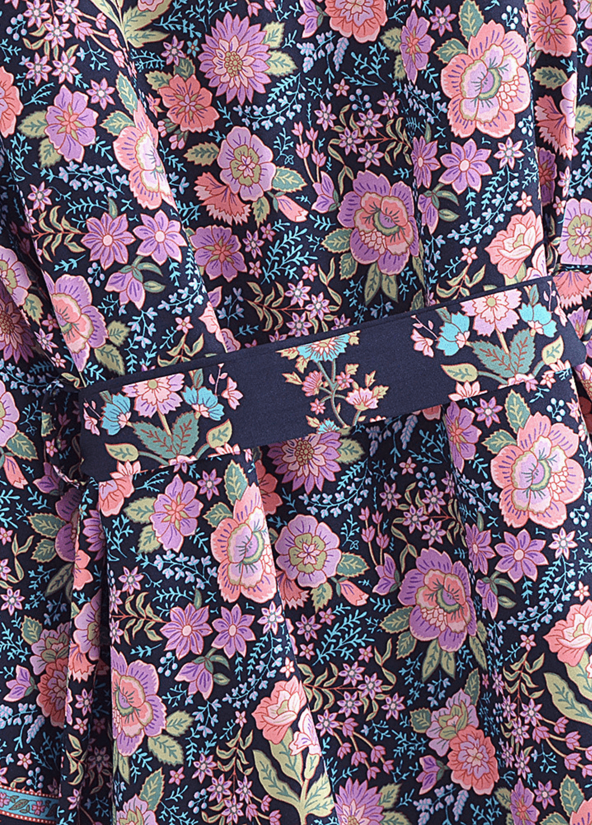 Kimono court fleuri rose et bleu nuit | Hoshito
