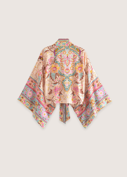 Kimono court fleuri rose pâle | Kumoka