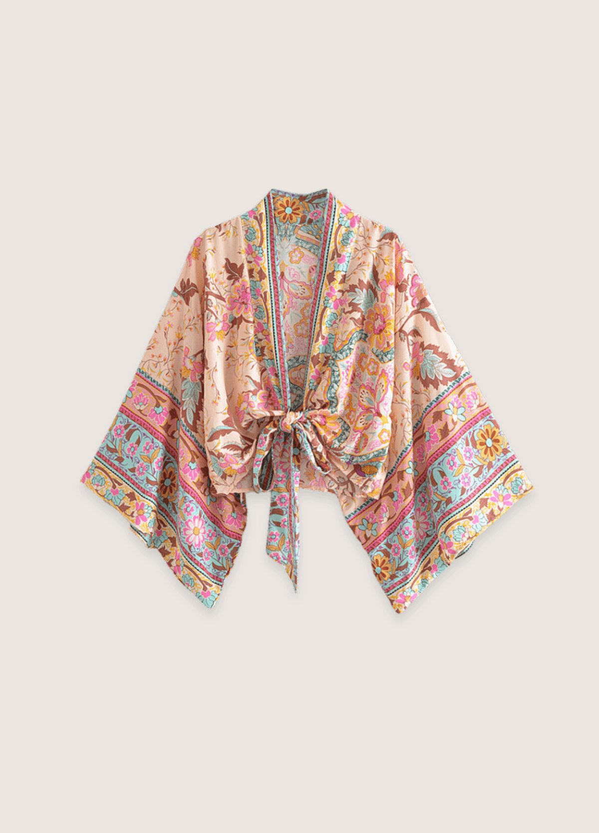 Kimono court fleuri rose pâle | Kumoka