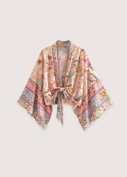 Kimono court fleuri rose pâle | Kumoka