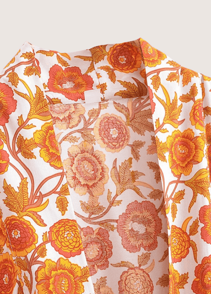 Kimono court jaune fleuri | Rinshi