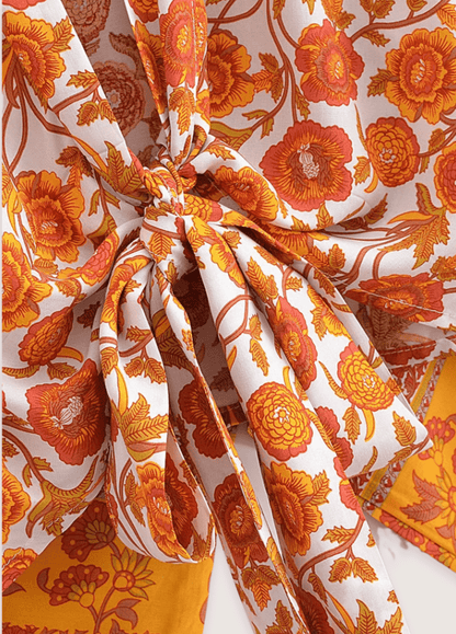 Kimono court jaune fleuri | Rinshi