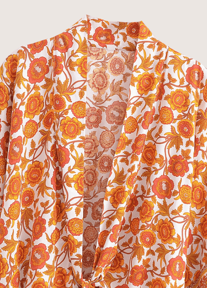 Kimono court jaune fleuri | Rinshi
