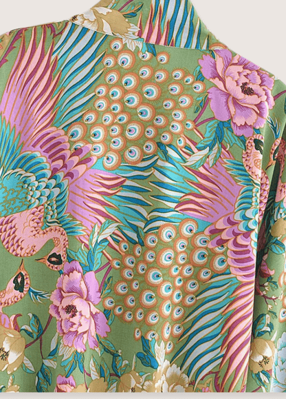Kimono court paon fleuri | Kiyoren