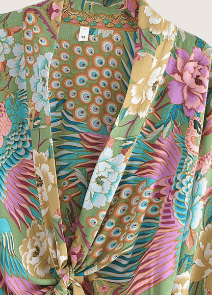 Kimono court paon fleuri | Kiyoren