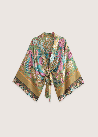 Kimono court paon fleuri | Kiyoren