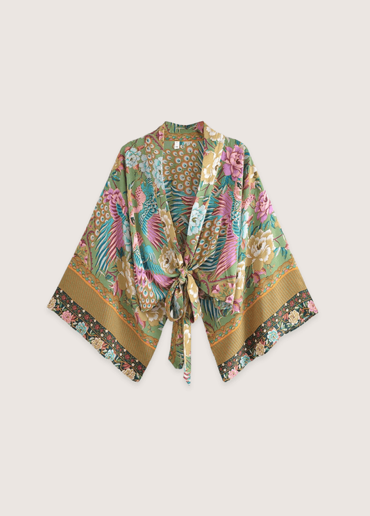 Kimono court paon fleuri | Kiyoren