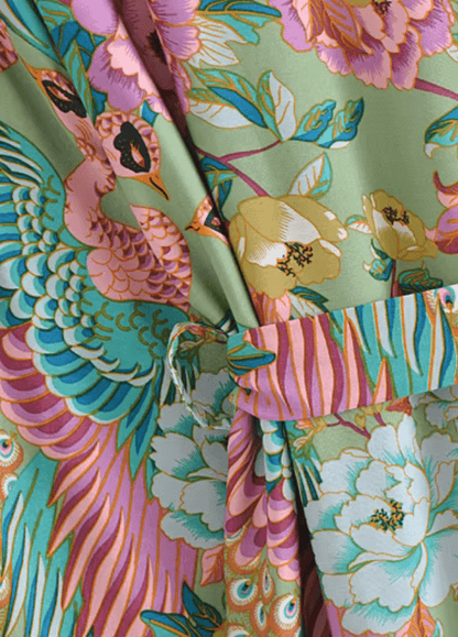 Kimono court plage paon fleuri | Reito