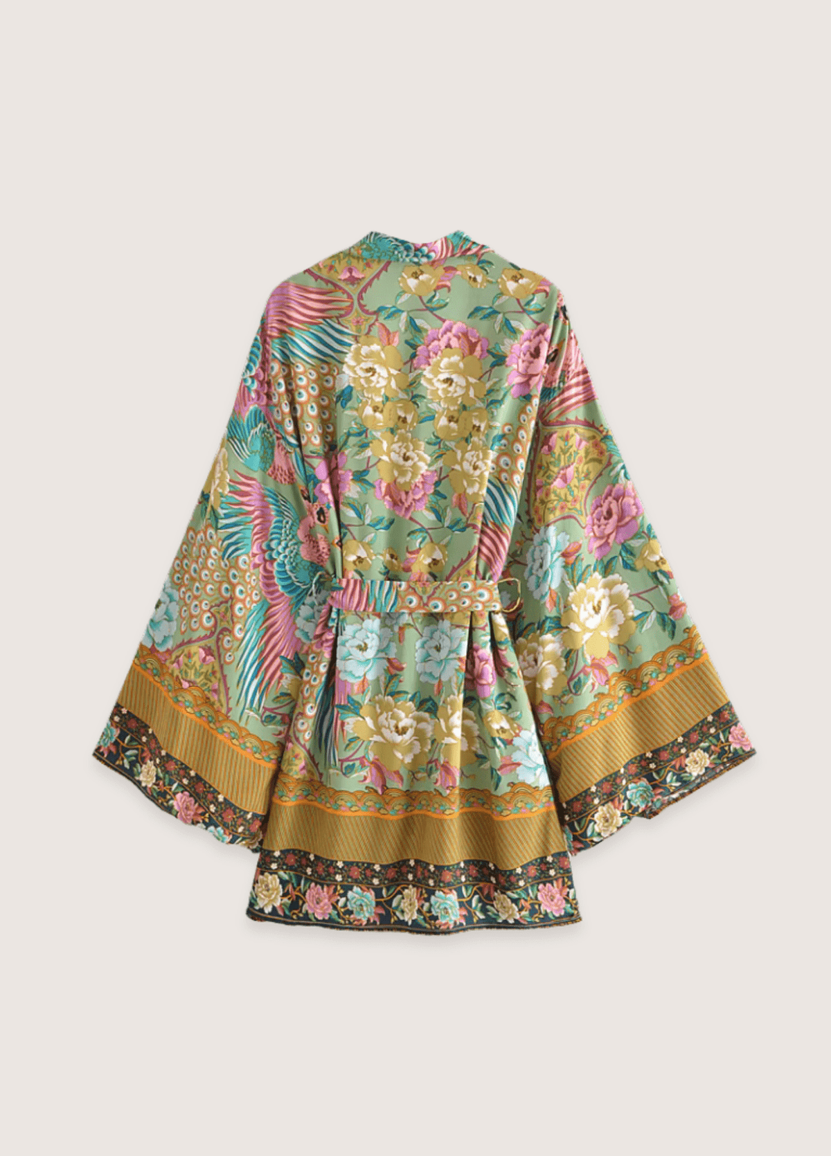 Kimono court plage paon fleuri | Reito