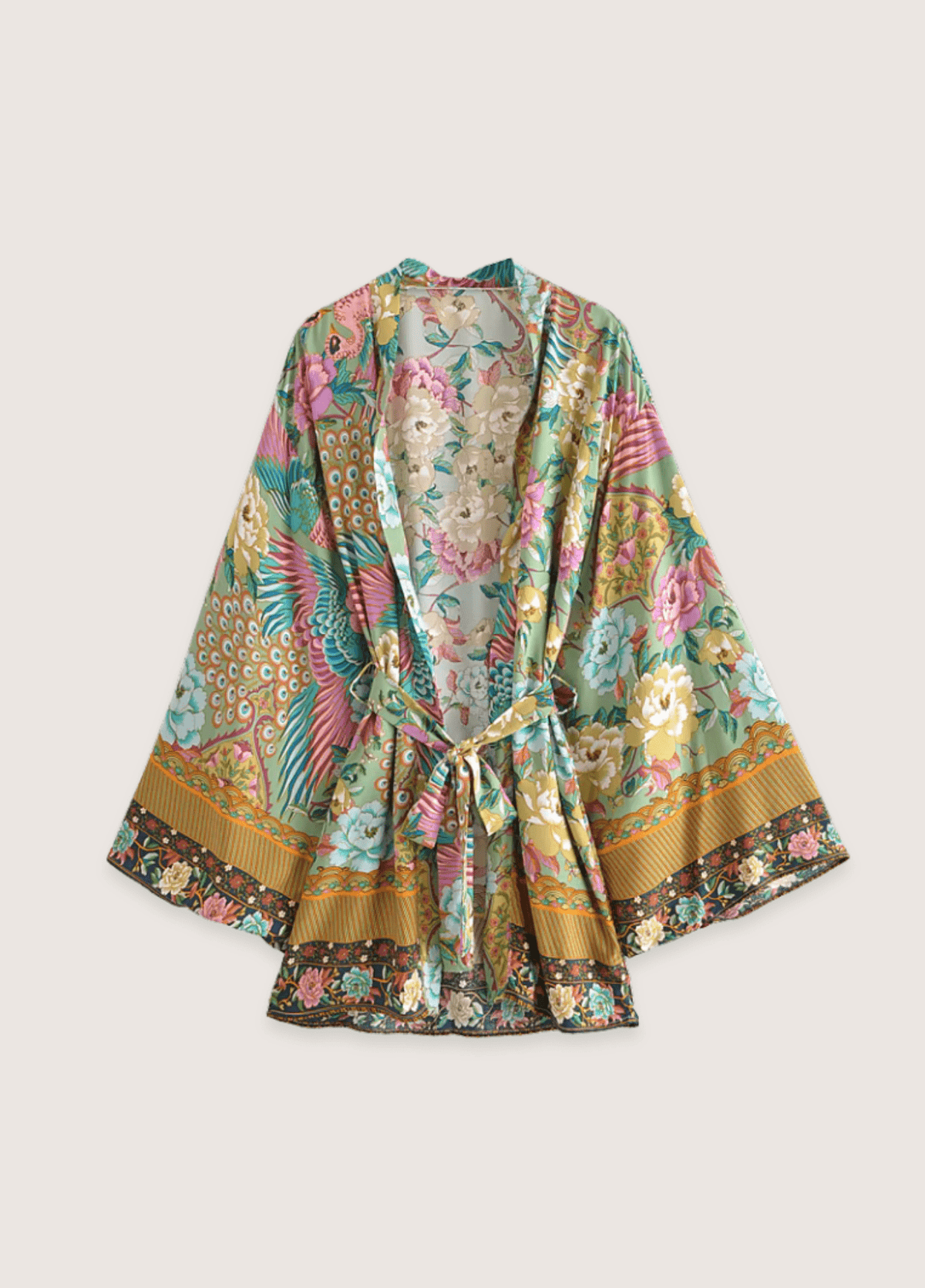 Kimono court plage paon fleuri | Reito