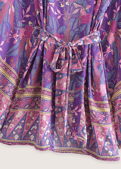 Kimono court plage violet fleuri | Shiromo