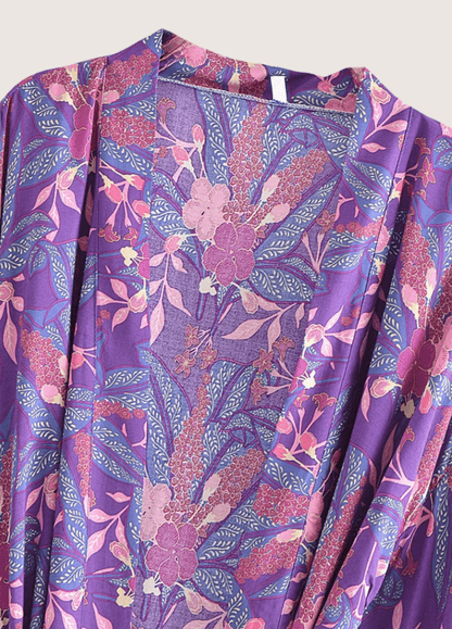 Kimono court plage violet fleuri | Shiromo