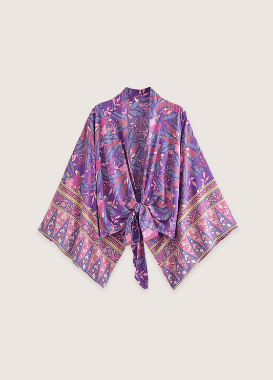 Kimono court violet fleuri | Hanako