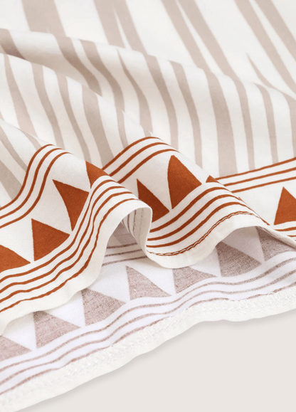 Kimono long beige à motif géométrique tribal | Yukita