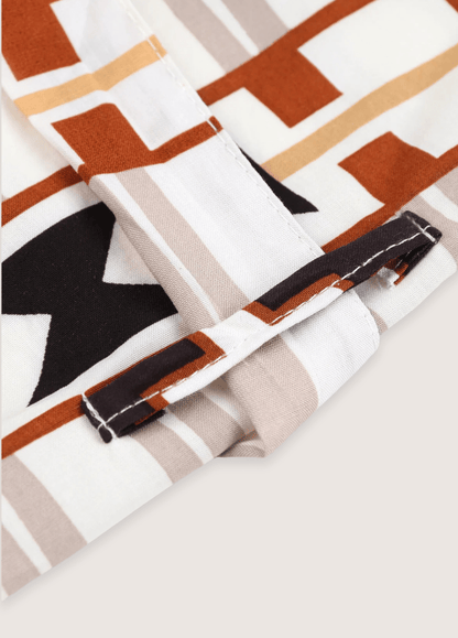 Kimono long beige à motif géométrique tribal | Yukita