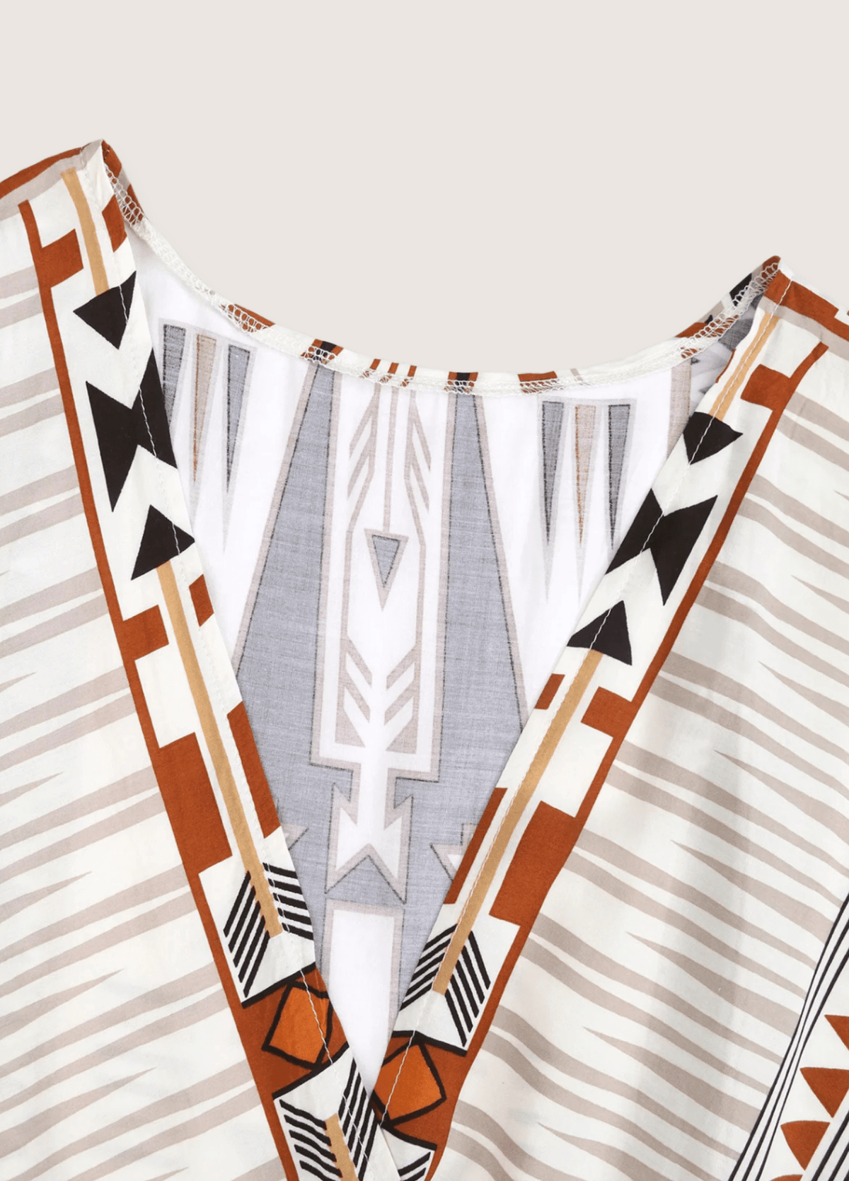 Kimono long beige à motif géométrique tribal | Yukita