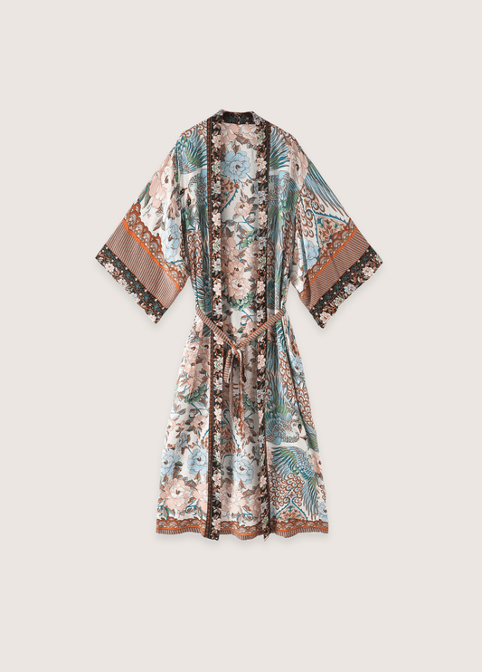 Kimono long bohème fleuri luxuriant | Takamo