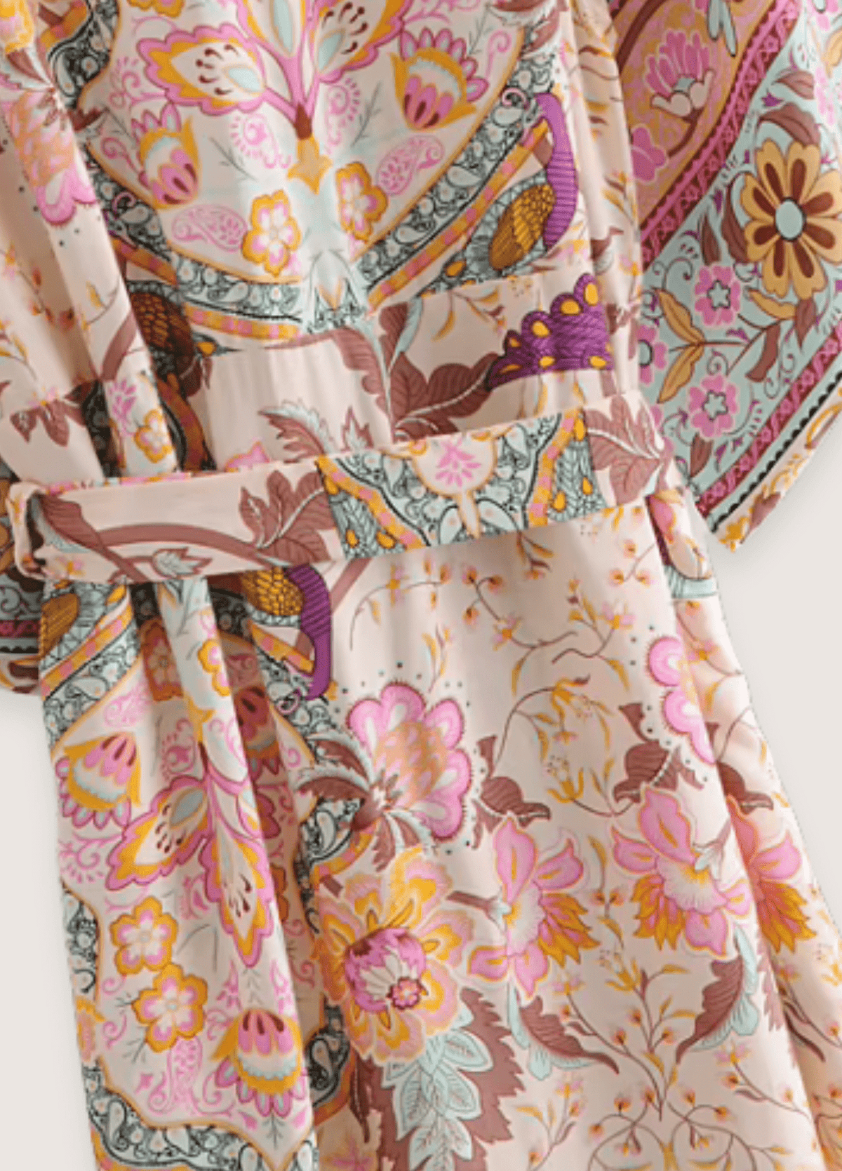 Kimono long fleuri rose pâle | Takami