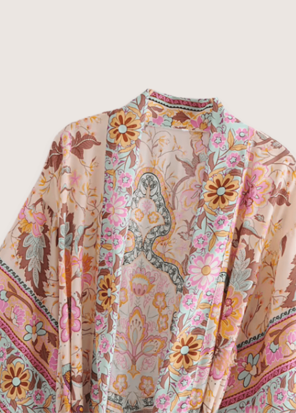 Kimono long fleuri rose pâle | Takami