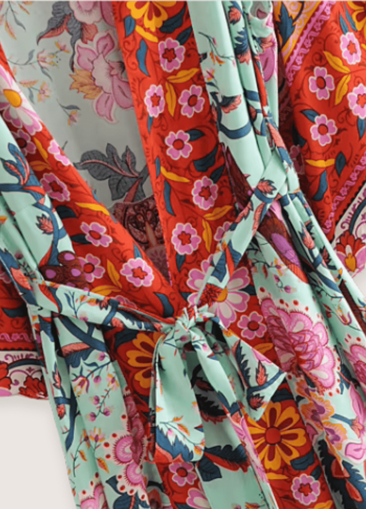 Kimono long fleuri vert grisé | Naomi