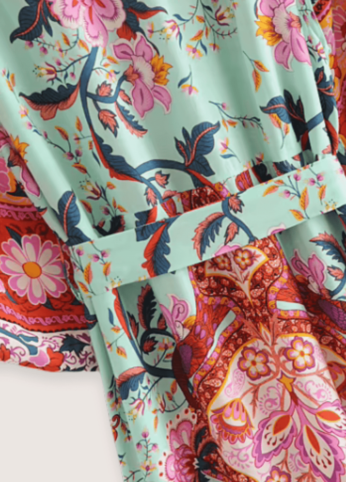 Kimono long fleuri vert grisé | Naomi