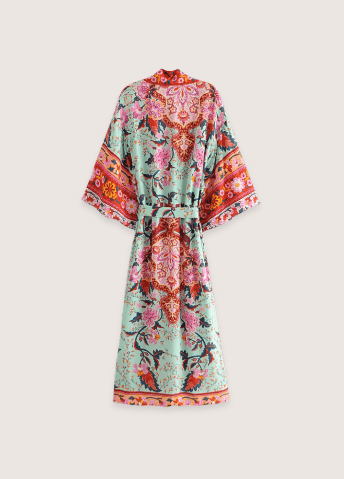 Kimono long fleuri vert grisé | Naomi