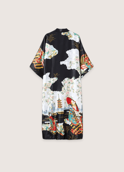 Kimono noir long soie | Haruchi