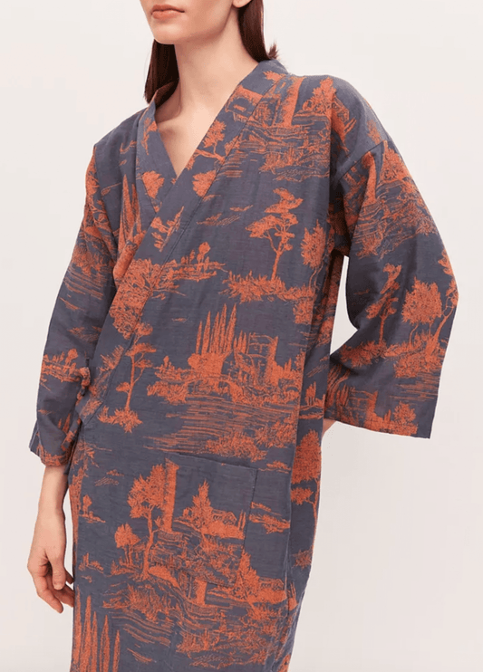 Peignoir kimono bleu femme | Yukizu